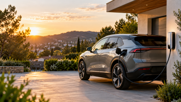 lan Auto+ 2026: coche eléctrico cargando con un wallbox en un garaje de Bizkaia