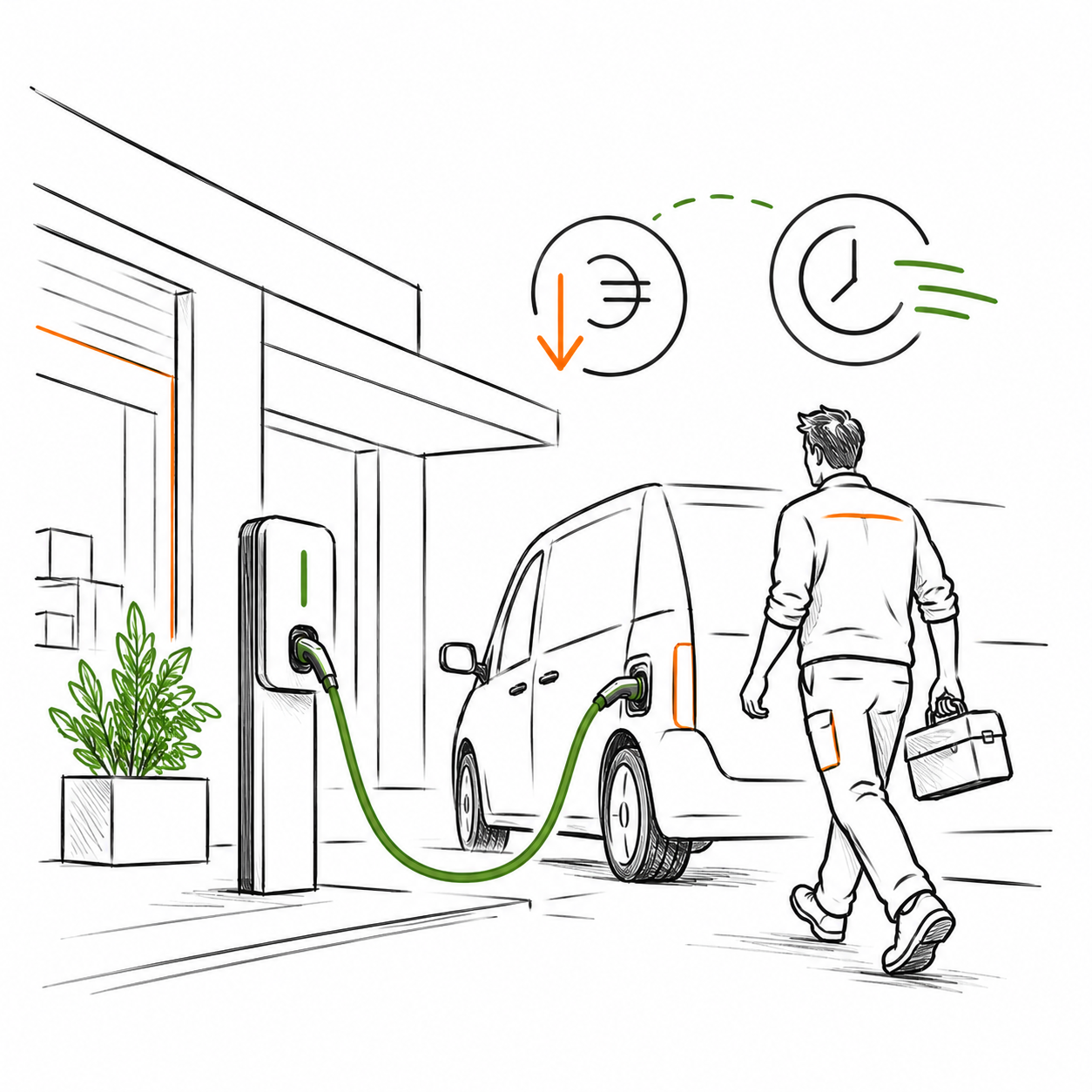 Punto de recarga para el vehículo eléctrico de trabajo de un autónomo