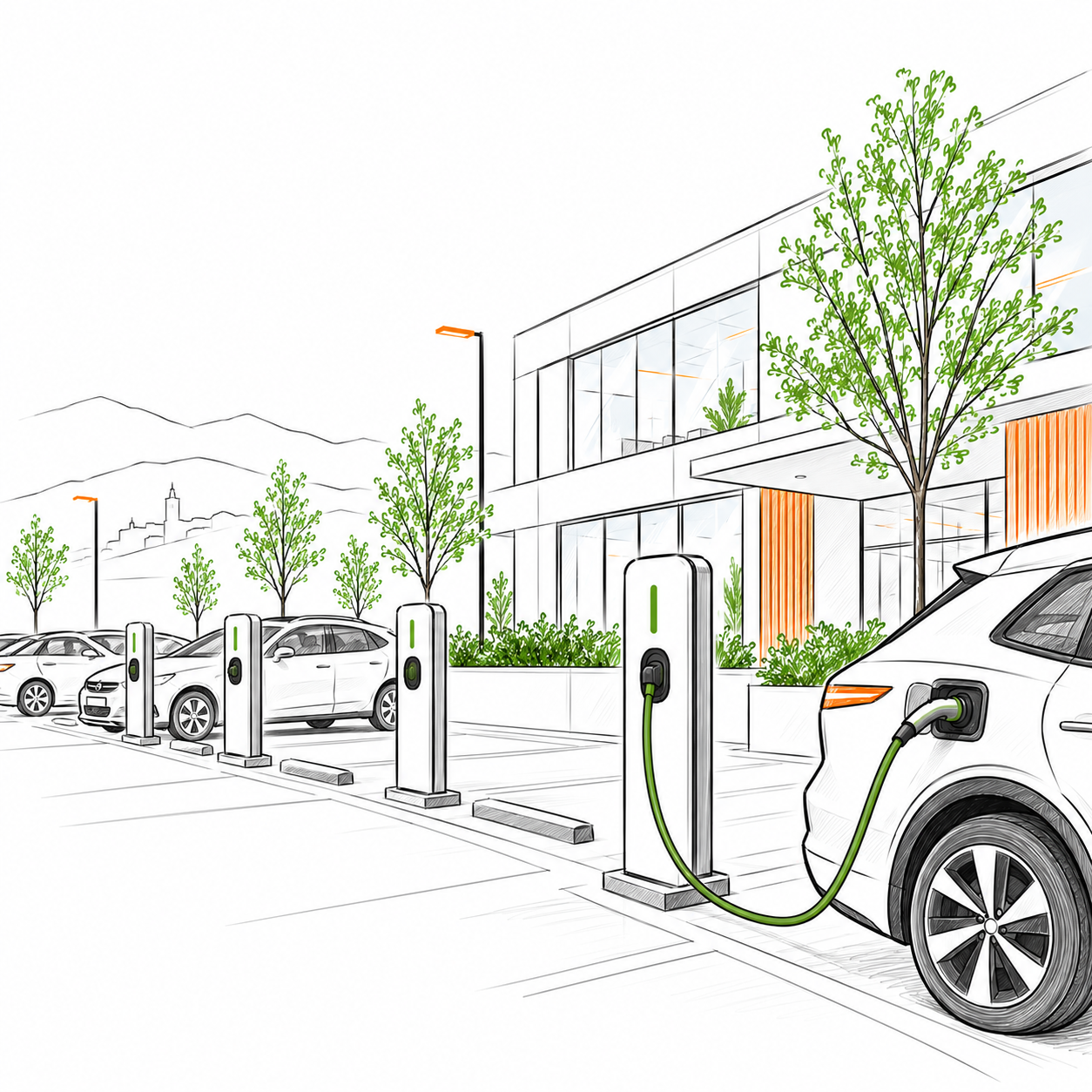 Puntos de recarga para coches eléctricos en el aparcamiento de una empresa en el País Vasco